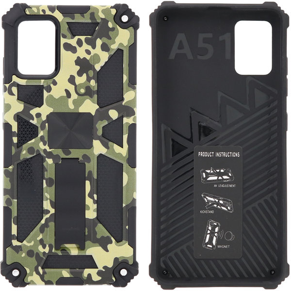 Ntech Hoesje Geschikt Voor Samsung Galaxy A51 (4G) Hoesje - Rugged Extreme Backcover Army Camouflage met Kickstand - Groen