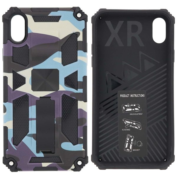 Ntech Hoesje Geschikt voor iPhone XR Hoesje - Rugged Extreme Backcover Camouflage met Kickstand – Paars