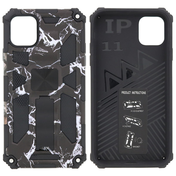 Ntech Hoesje Geschikt voor iPhone 11 Hoesje - Rugged Extreme Backcover Marmer Camouflage met Kickstand - Zwart