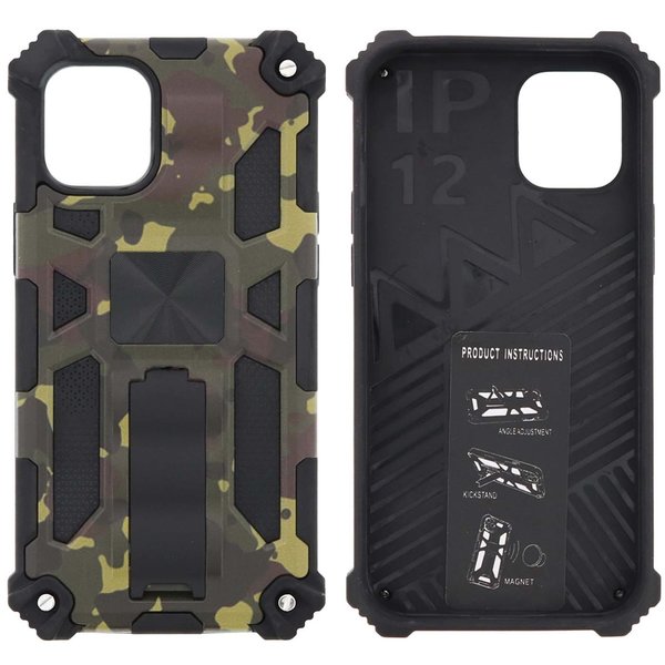 Ntech Hoesje Geschikt voor iPhone 12 Mini Hoesje - Rugged Extreme Backcover Army Camouflage met Kickstand - Groen