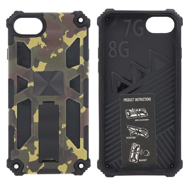 Ntech Hoesje Geschikt voor iPhone 8 Hoesje - Rugged Extreme Backcover Army Camouflage met Kickstand - Groen