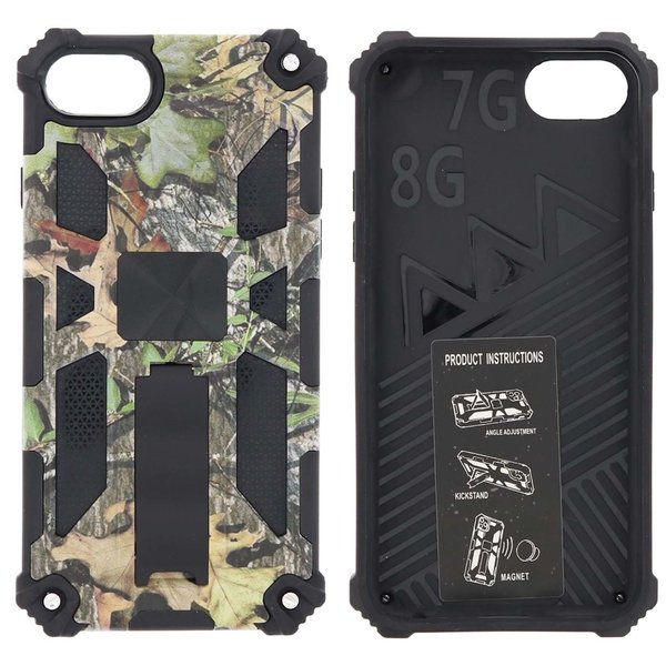 Ntech Hoesje Geschikt voor iPhone 8 Hoesje - Rugged Extreme Backcover Blaadjes Camouflage met Kickstand - Groen
