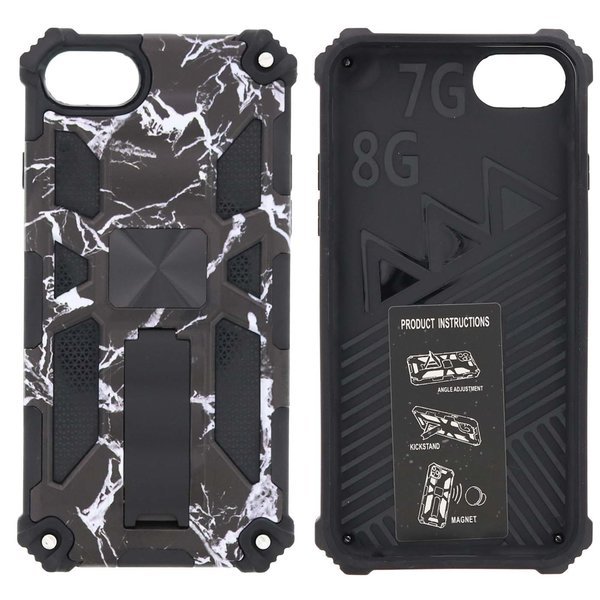 Ntech Hoesje Geschikt voor iPhone 8 Hoesje - Rugged Extreme Backcover Marmer Camouflage met Kickstand - Zwart