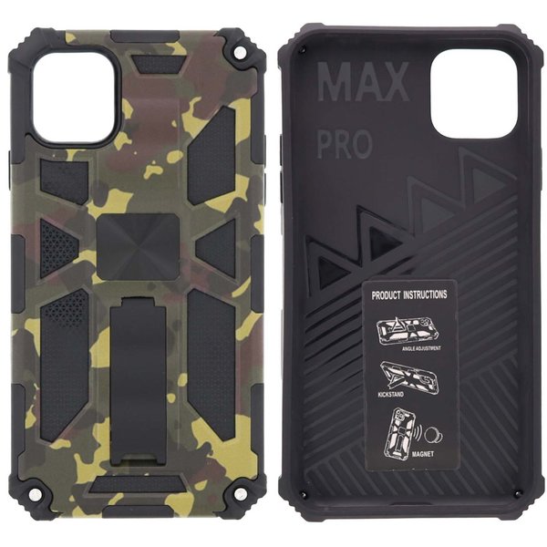 Ntech Hoesje Geschikt voor iPhone 11 Pro Max Hoesje - Rugged Extreme Backcover Army Camouflage met Kickstand - Groen