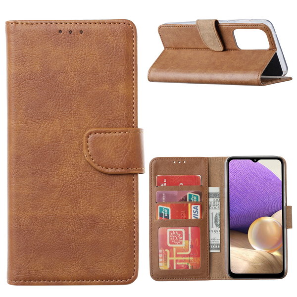 Ntech Hoesje Geschikt Voor Samsung Galaxy A33 hoesje bookcase Bruin - Hoesje Geschikt Voor Samsung Galaxy A33 wallet case portemonnee hoesje - A33 5G Hoes met Pasjeshouder cover