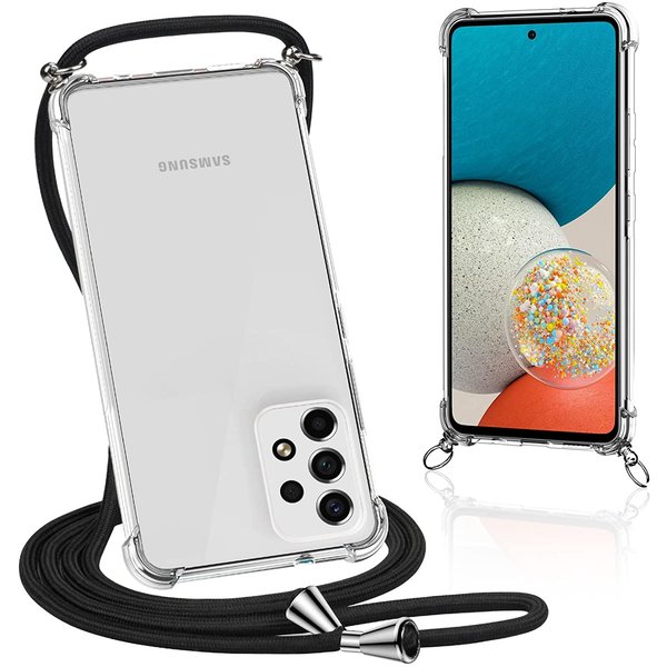 Ntech Hoesje Geschikt Voor Samsung Galaxy A33 Hoesje transparant silicone met Koord - Hoesje Geschikt Voor Samsung Galaxy A33 5G hoesje met koord - hoesje Hoesje Geschikt Voor Samsung Galaxy A33 met koord draagkoord TPU backcover - Zwart