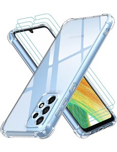 Ntech Samsung A33 5G Hoesje transparant Anti Shock silicone hoesje - Samsung Galaxy A33 5G hoesje silicone Backcover hoesje - Samsung A33 Screenprotector Glazen 3 pack