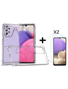 Ntech Samsung A33 5G Hoesje transparant Anti Shock silicone hoesje - Samsung Galaxy A33 5G hoesje silicone Backcover hoesje - Samsung A33 Screenprotector Glazen 2 pack