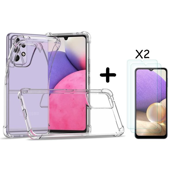 Ntech Hoesje Geschikt Voor Samsung Galaxy A33 5G Hoesje transparant Anti Shock silicone Hoesje Geschikt Voor Samsung Galaxy A33 5G hoesje silicone Backcover Hoesje Geschikt Voor Samsung Galaxy A33 Screenprotector Glazen 2 pack