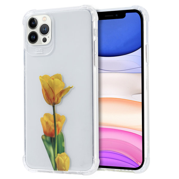 Ntech Siliconen Hoesje met bloemenprint  Geschikt voor iPhone 11 Pro Tulp – Transparant