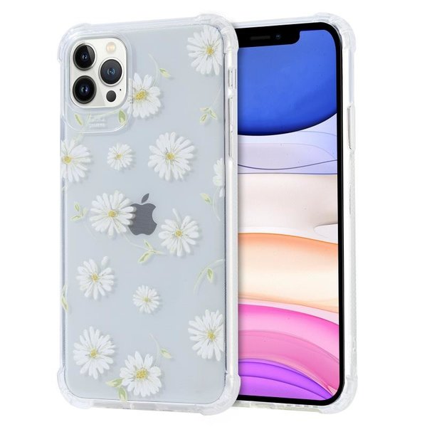 Ntech Siliconen Hoesje met bloemenprint  Geschikt voor iPhone 11 Pro Madeliefjes – Transparant