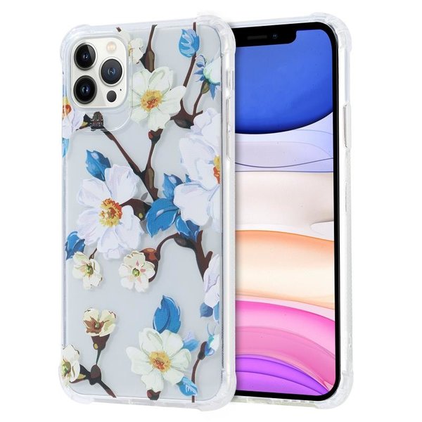 Ntech Siliconen Hoesje met bloemenprint  Geschikt voor iPhone 11 Pro Bloesems – Transparant