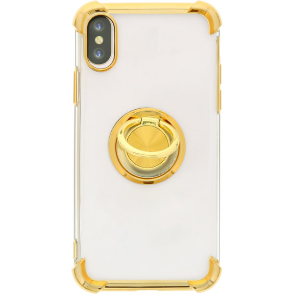 Ntech Hoesje Geschikt voor iPhone X hoesje silicone met ringhouder Back Cover case - Transparant/Goud