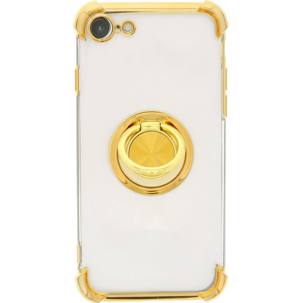 Ntech Hoesje Geschikt voor iPhone 7 hoesje silicone met ringhouder Back Cover case - Transparant/Goud