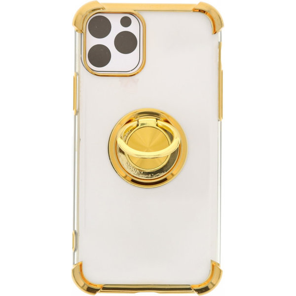 Ntech Hoesje Geschikt voor iPhone 11 hoesje silicone met ringhouder Back Cover case - Transparant/Goud