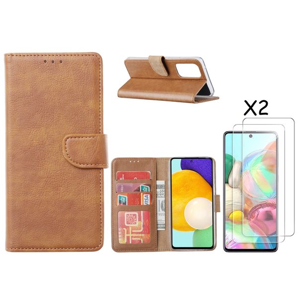 Ntech Hoesje Geschikt Voor Samsung Galaxy A53 / A53s hoesje bookcase Bruin - Hoesje Geschikt Voor Samsung Galaxy A53 5G case portemonnee hoesje - Galaxy A53 book case hoes cover - Hoesje Geschikt Voor Samsung Galaxy A53 screenprotector / tempered glass 2 Pack