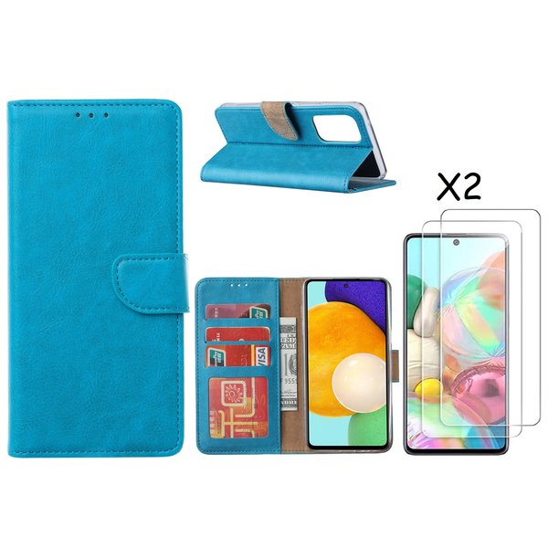 Ntech Hoesje Geschikt Voor Samsung Galaxy A53 / A53s hoesje bookcase Blauw - Hoesje Geschikt Voor Samsung Galaxy A53 5G case portemonnee hoesje - Galaxy A53 book case hoes cover - Hoesje Geschikt Voor Samsung Galaxy A53 screenprotector / tempered glass 2 Pack