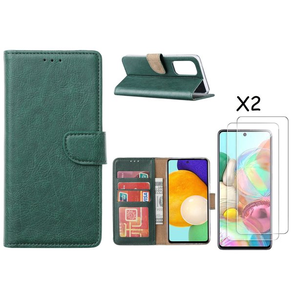 Ntech Hoesje Geschikt Voor Samsung Galaxy A53 / A53s hoesje bookcase Groen - Hoesje Geschikt Voor Samsung Galaxy A53 5G case portemonnee hoesje - Galaxy A53 book case hoes cover - Hoesje Geschikt Voor Samsung Galaxy A53 screenprotector / tempered glass 2 Pack