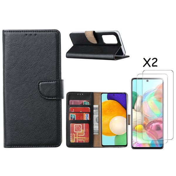 Ntech Hoesje Geschikt Voor Samsung Galaxy A53 / A53s hoesje bookcase Zwart - Hoesje Geschikt Voor Samsung Galaxy A53 5G case portemonnee hoesje - Galaxy A53 book case hoes cover - Hoesje Geschikt Voor Samsung Galaxy A53 screenprotector / tempered glass 2 Pack