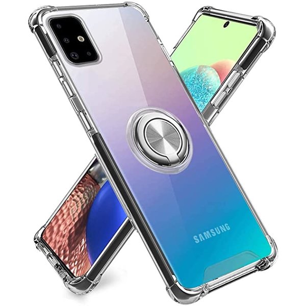 Ntech  Hoesje Geschikt Voor Samsung Galaxy S20 hoesje silicone met ringhouder Back Cover case - Transparant/Zilver