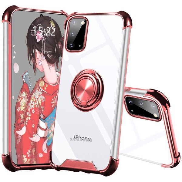 Ntech  Hoesje Geschikt Voor Samsung Galaxy S10 Lite hoesje silicone met ringhouder Back Cover Case - Transparant/Rosegoud