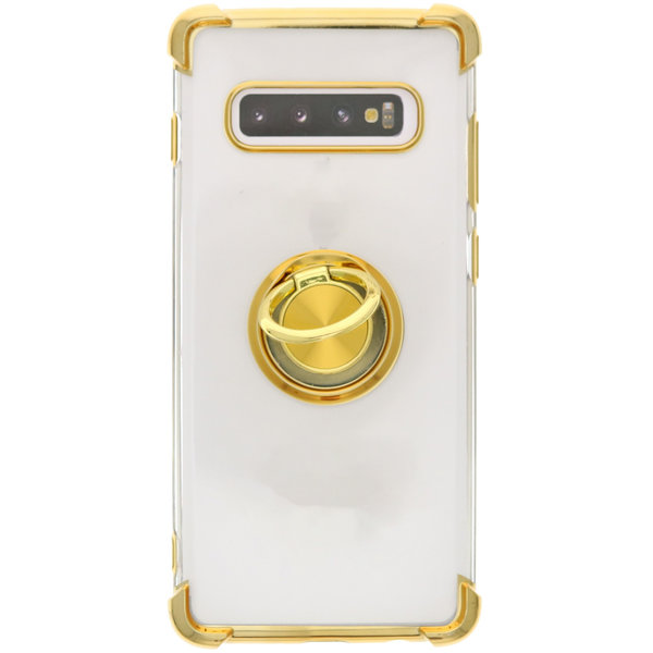 Ntech  Hoesje Geschikt Voor Samsung Galaxy S10 hoesje silicone met ringhouder Back Cover Case - Transparant/Goud