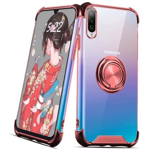 Ntech  Hoesje Geschikt Voor Samsung Galaxy A70 hoesje silicone met ringhouder Back Cover Case - Transparant/Rosegoud