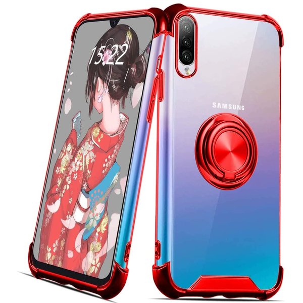 Ntech  Hoesje Geschikt Voor Samsung Galaxy A50 hoesje silicone met ringhouder Back Cover Case - Transparant/Rood