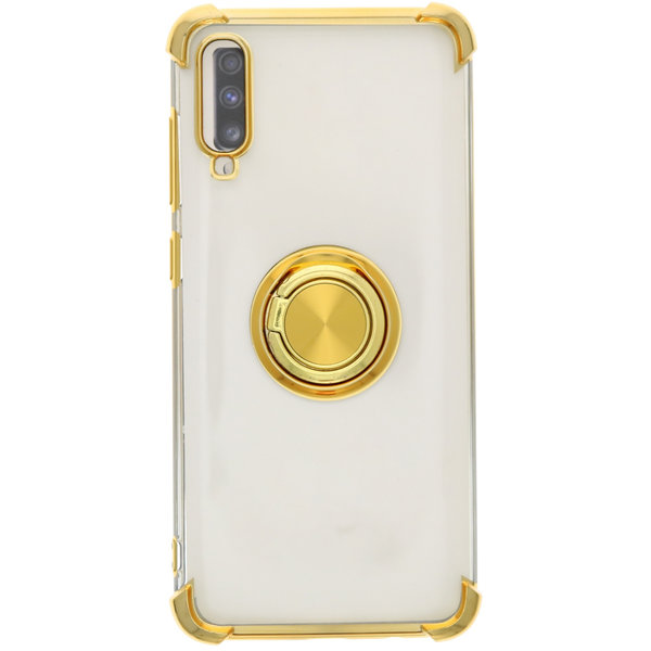 Ntech  Hoesje Geschikt Voor Samsung Galaxy A50 hoesje silicone met ringhouder Back Cover Case - Transparant/Goud