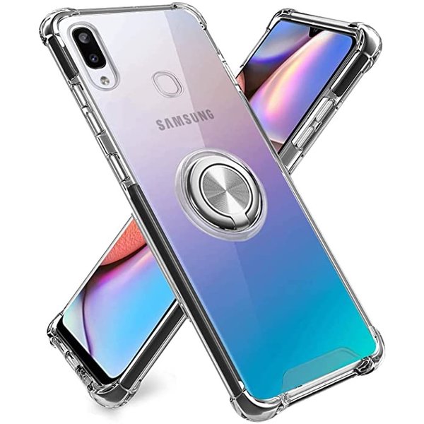 Ntech  Hoesje Geschikt Voor Samsung Galaxy A40 hoesje silicone met ringhouder Back Cover case - Transparant/Zilver