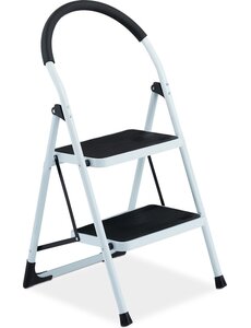 Merkloos inklapbare huishoudtrap - 2 treden - keukentrap tot 120 kg - antislip - staal - wit