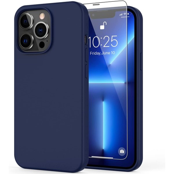 Ntech Hoesje Geschikt voor iPhone 12/12 Pro Soft Nano siliconen Gel Navy Blauw Hoesje Met 2X Glazen screenprotector