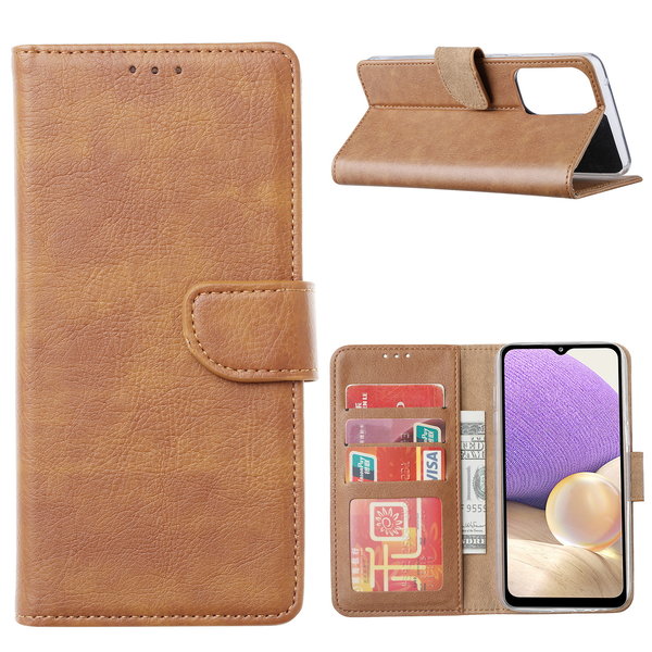 Ntech Hoesje Geschikt Voor Samsung Galaxy A73 hoesje bookcase Bruin - Hoesje Geschikt Voor Samsung Galaxy A73 wallet case portemonnee hoesje - A73 5G Hoes met Pasjeshouder cover