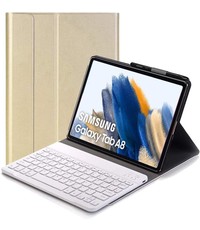 Ntech Samsung Tab A8 Toetsenbord Hoes Bluetooth Keyboard Cover boekcase Goud