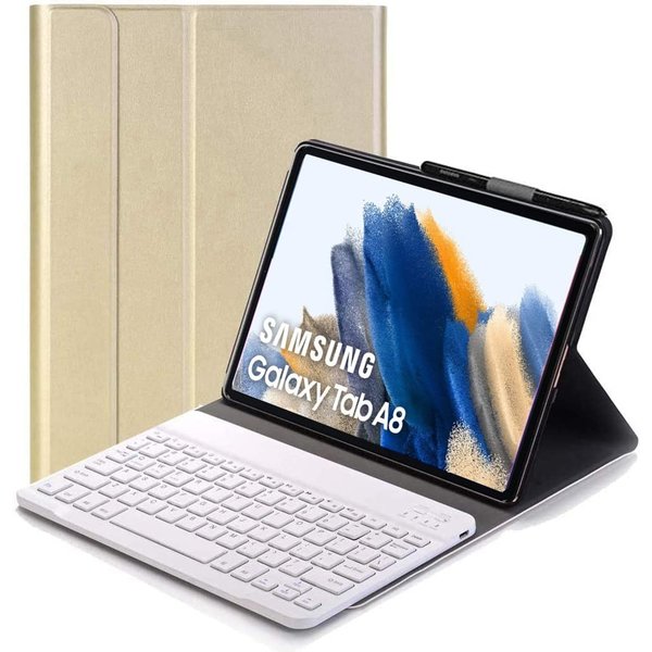 Ntech Hoes Geschikt voor Samsung Galaxy Tab A8 Toetsenbord Hoes Bluetooth Keyboard Cover boekcase Goud - Hoes Geschikt voor Samsung Galaxy Tab A8 hoes met toetsenbord - QWERTY