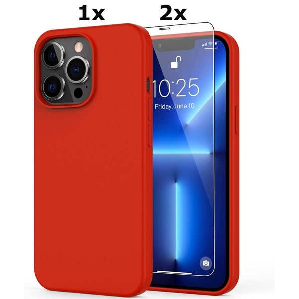 Ntech Hoesje Geschikt voor iPhone 12 Pro Max Soft Nano siliconen Gel Rood Hoesje Met 2X Glazen screenprotector