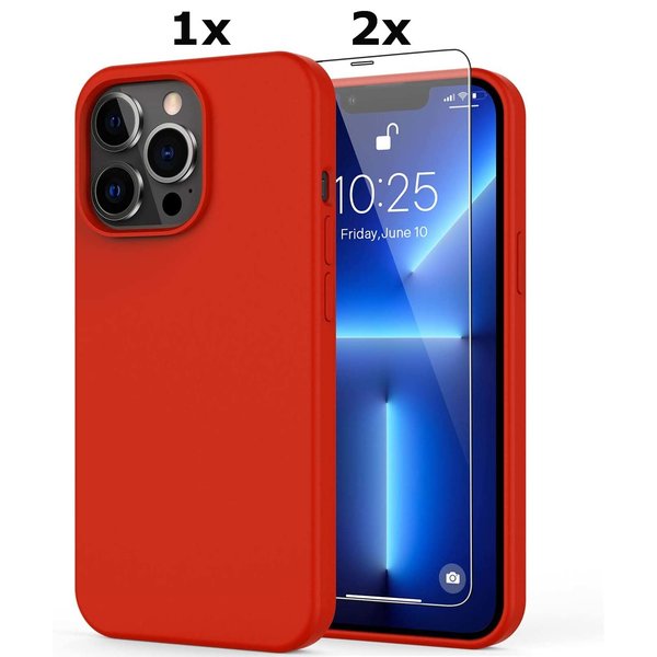 Ntech Hoesje Geschikt voor iPhone 12 Pro Max Soft Nano siliconen Gel Rood Hoesje Met 2X Glazen screenprotector