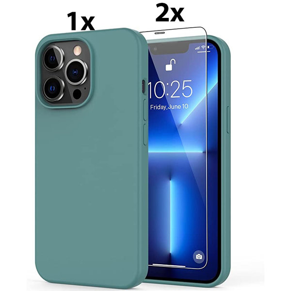 Ntech Hoesje Geschikt voor iPhone 12/12 Pro Soft Nano siliconen Gel Donkergroen Hoesje Met 2X Glazen screenprotector