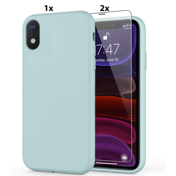 Ntech Hoesje Geschikt voor iPhone XR Soft Nano siliconen Gel Mint Groen Hoesje Met 2X Glazen screenprotector