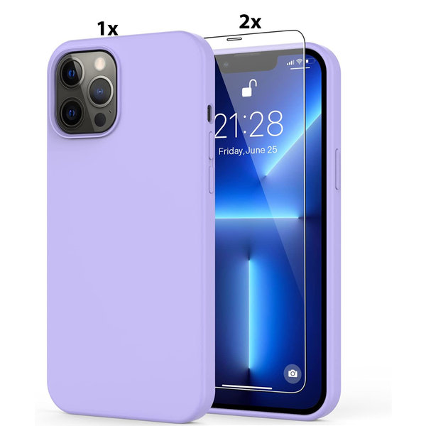 Ntech Hoesje Geschikt voor iPhone 12 Pro Max Soft Nano siliconen Gel Lavendel Paars Hoesje Met 2X Glazen screenprotector