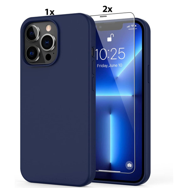 Ntech Hoesje Geschikt voor iPhone 12 Pro Max Soft Nano siliconen Gel Navy Blauw Hoesje Met 2X Glazen screenprotector