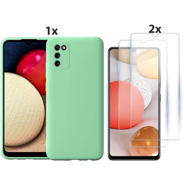 Ntech Hoesje Geschikt Voor Samsung Galaxy A42 5G Hoesje Soft Nano Silicone Backcover Gel Turqoise Met 2x Glazen Screenprotector