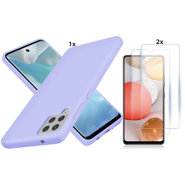 Ntech Hoesje Geschikt Voor Samsung Galaxy A42 5G Hoesje Soft Nano Silicone Backcover Gel Lila Paars Met 2x Glazen Screenprotector