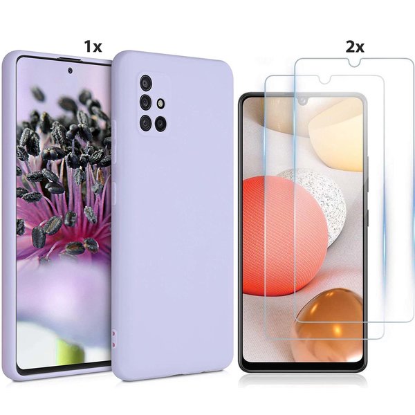 Ntech Hoesje Geschikt Voor Samsung Galaxy A32 4G Hoesje Soft Nano Silicone Backcover Gel Lila Paars Met 2x Glazen Screenprotector