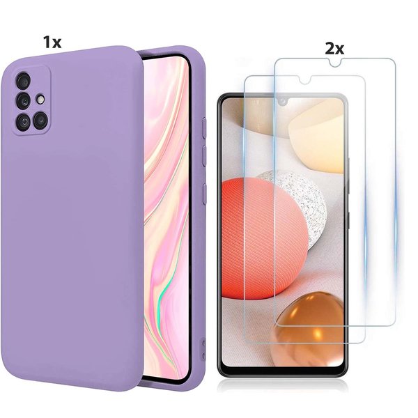 Ntech Hoesje Geschikt Voor Samsung Galaxy A32 4G Hoesje Soft Nano Silicone Backcover Gel Lavendel Paars Met 2x Glazen Screenprotector