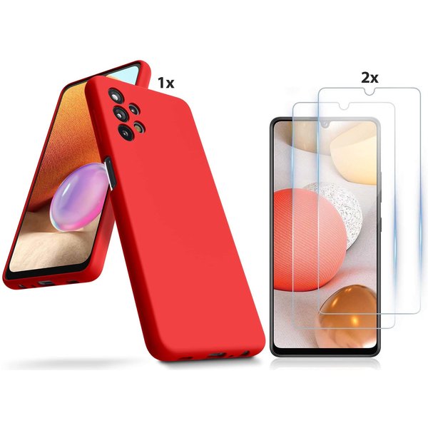 Ntech Hoesje Geschikt Voor Samsung Galaxy A32 4G Hoesje Soft Nano Silicone Backcover Gel Rood Met 2x Glazen Screenprotector