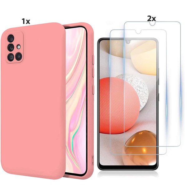 Ntech Hoesje Geschikt Voor Samsung Galaxy A32 4G Hoesje Soft Nano Silicone Backcover Gel Roze Met 2x Glazen Screenprotector