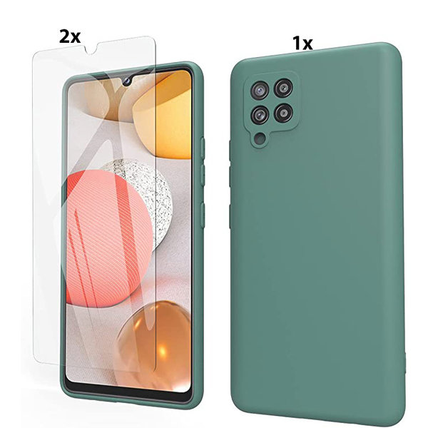 Ntech Hoesje Geschikt Voor Samsung Galaxy A22 4G Hoesje Soft Nano Silicone Backcover Gel Donkergroen Met 2x Glazen Screenprotector