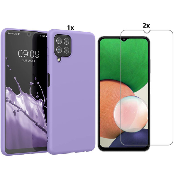 Ntech Hoesje Geschikt Voor Samsung Galaxy A22 4G Hoesje Soft Nano Silicone Backcover Gel Lavendel Paars Met 2x Glazen Screenprotector