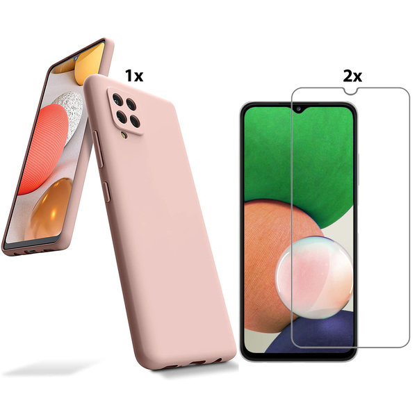 Ntech Hoesje Geschikt Voor Samsung Galaxy A22 4GHoesje Soft Nano Silicone Backcover Gel Licht Roze Met 2x Glazen Screenprotector